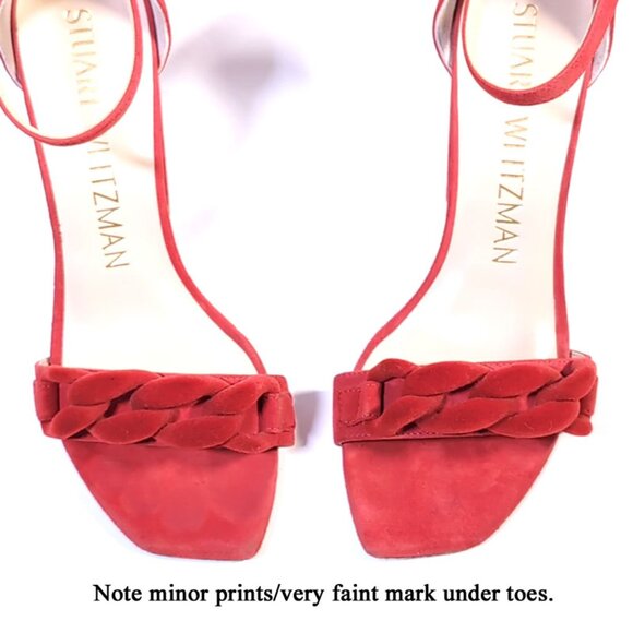 Stuart Weitzman Sandals 6.5 Red Suede  'Amelina' Block 100 Chain Sandal - Picture 5 of 11